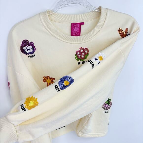 QUEEN OF SPARKLES Floral Embellished Cream Sweater - Picture 12 of 16